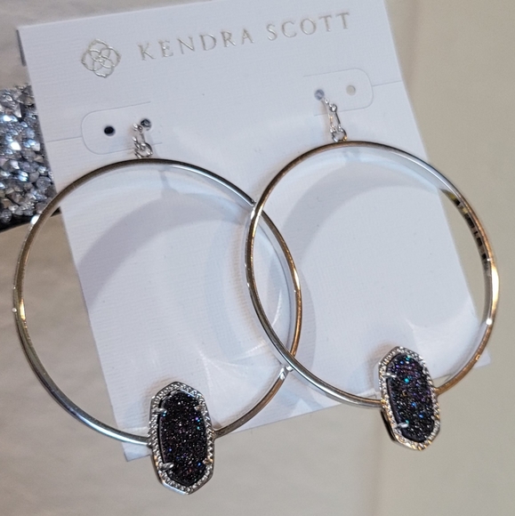 NWT Kendra Scott Drusy Earrings Silver Hoops - Picture 14 of 16